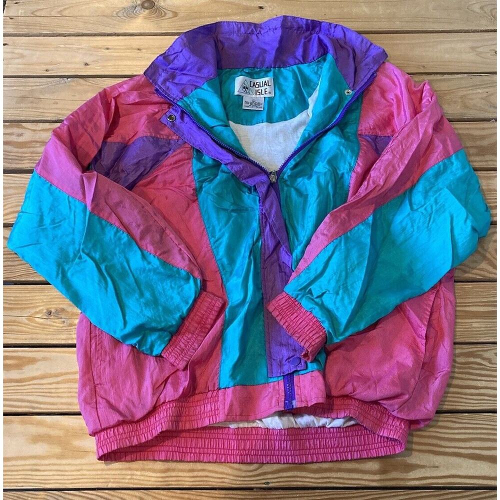 Vintage Casual isle Full Zip Jacket Size Large Men’s Pink Green